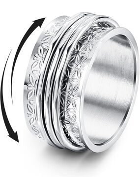 Anthropologie Silver Floral Spinner Ring